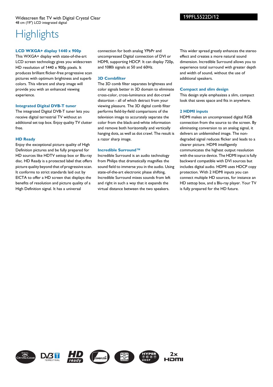 Highlights | Philips 19PFL5522D User Manual | Page 2 / 3