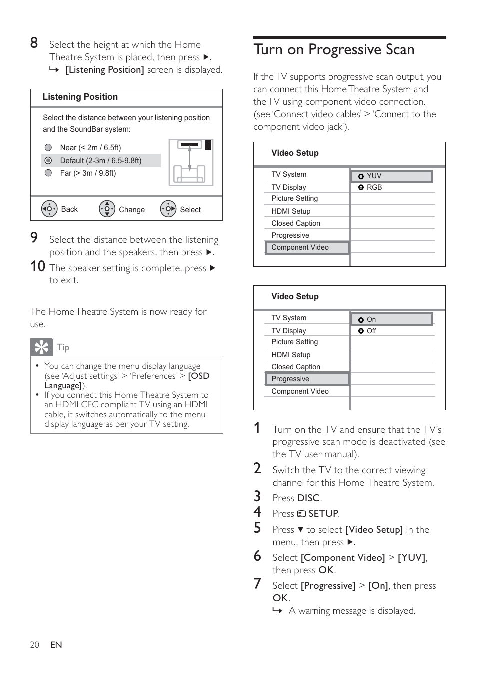 Turn on progressive scan | Philips SoundBar HTS6120 User Manual | Page 20 / 48