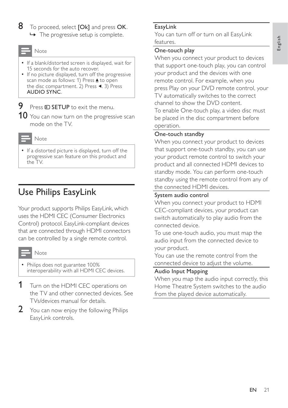 Use philips easylink | Philips SoundBar HTS6120 User Manual | Page 21 / 48