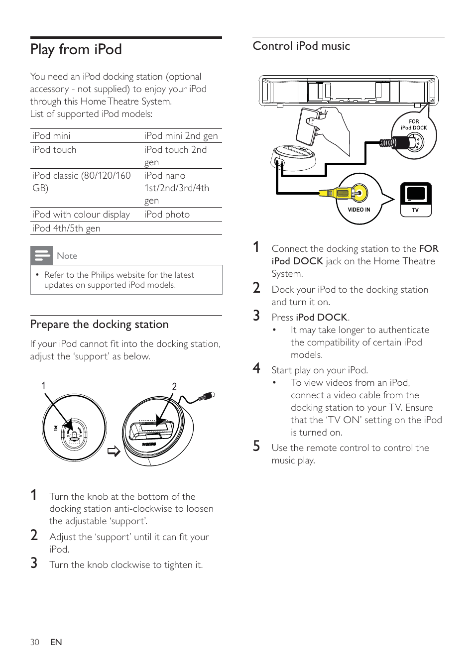 Play from ipod | Philips SoundBar HTS6120 User Manual | Page 30 / 48