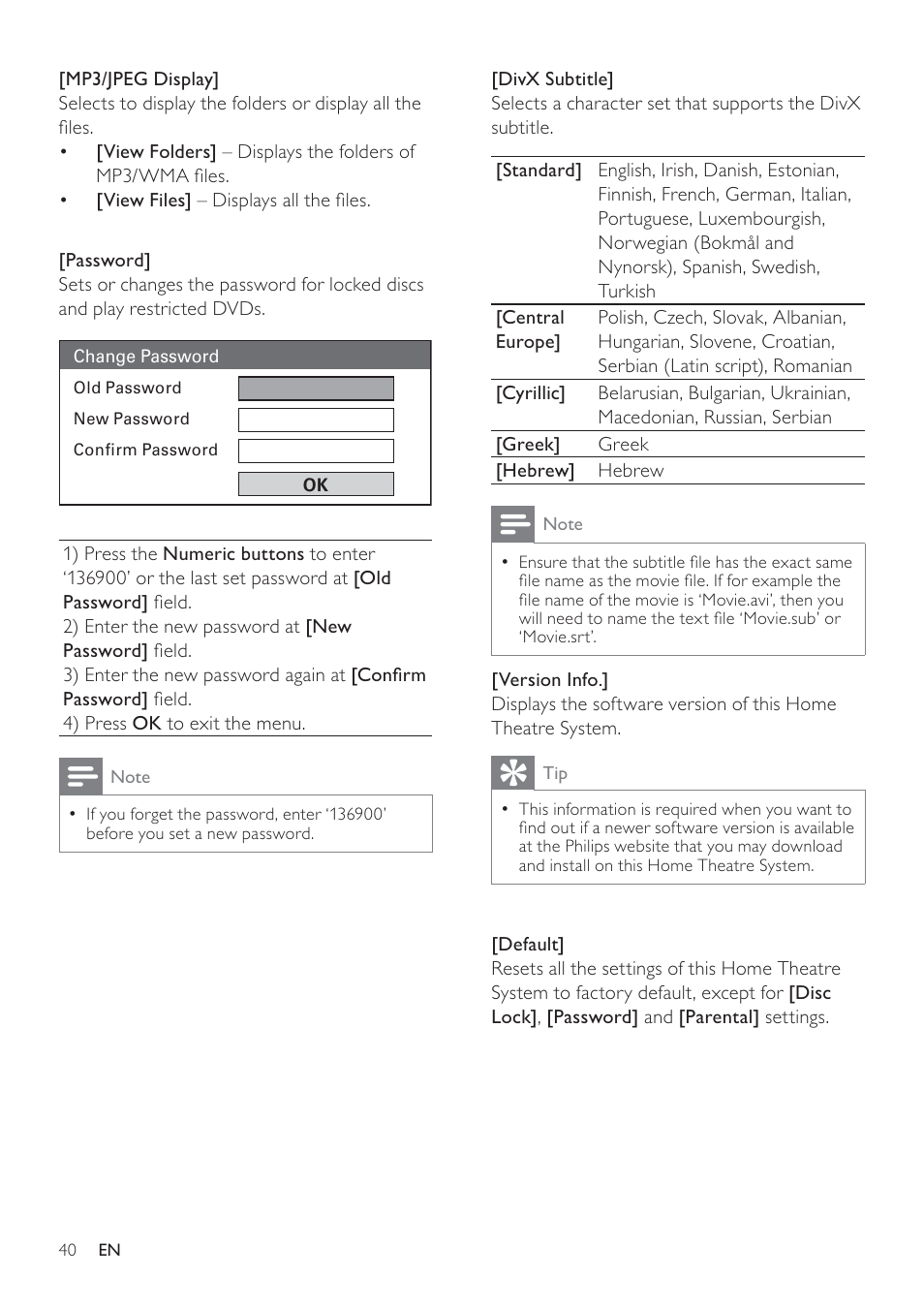 Philips SoundBar HTS6120 User Manual | Page 40 / 48
