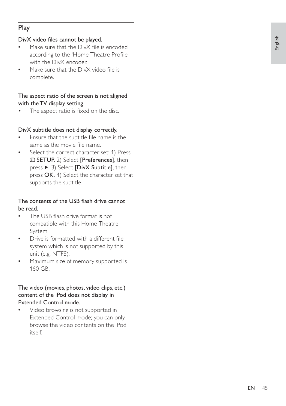 Play | Philips SoundBar HTS6120 User Manual | Page 45 / 48