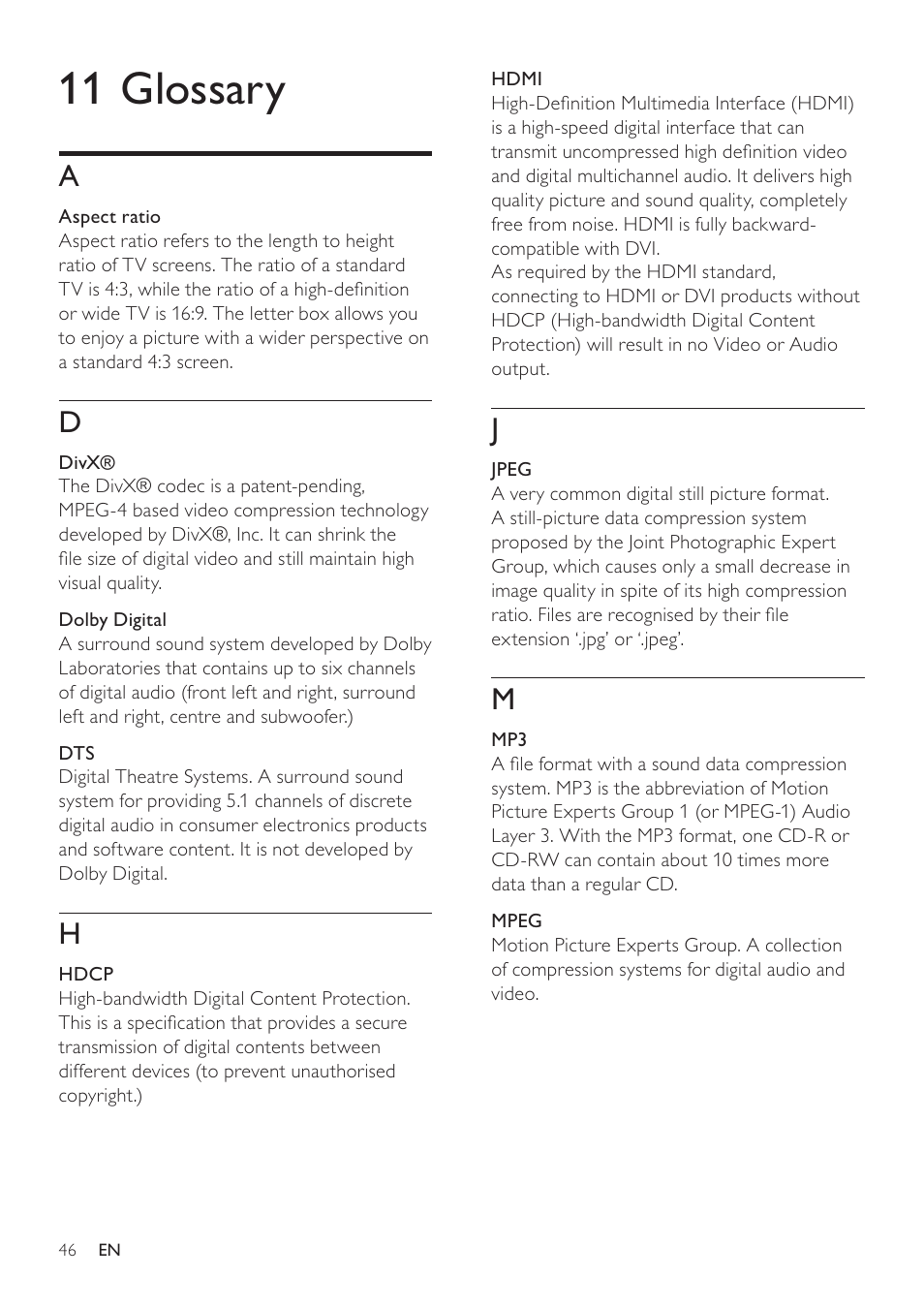 11 glossary | Philips SoundBar HTS6120 User Manual | Page 46 / 48