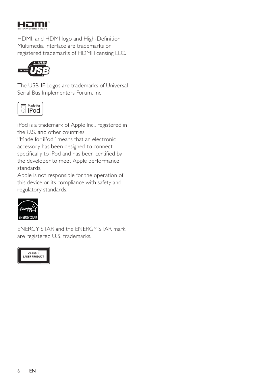 Ipod | Philips SoundBar HTS6120 User Manual | Page 6 / 48