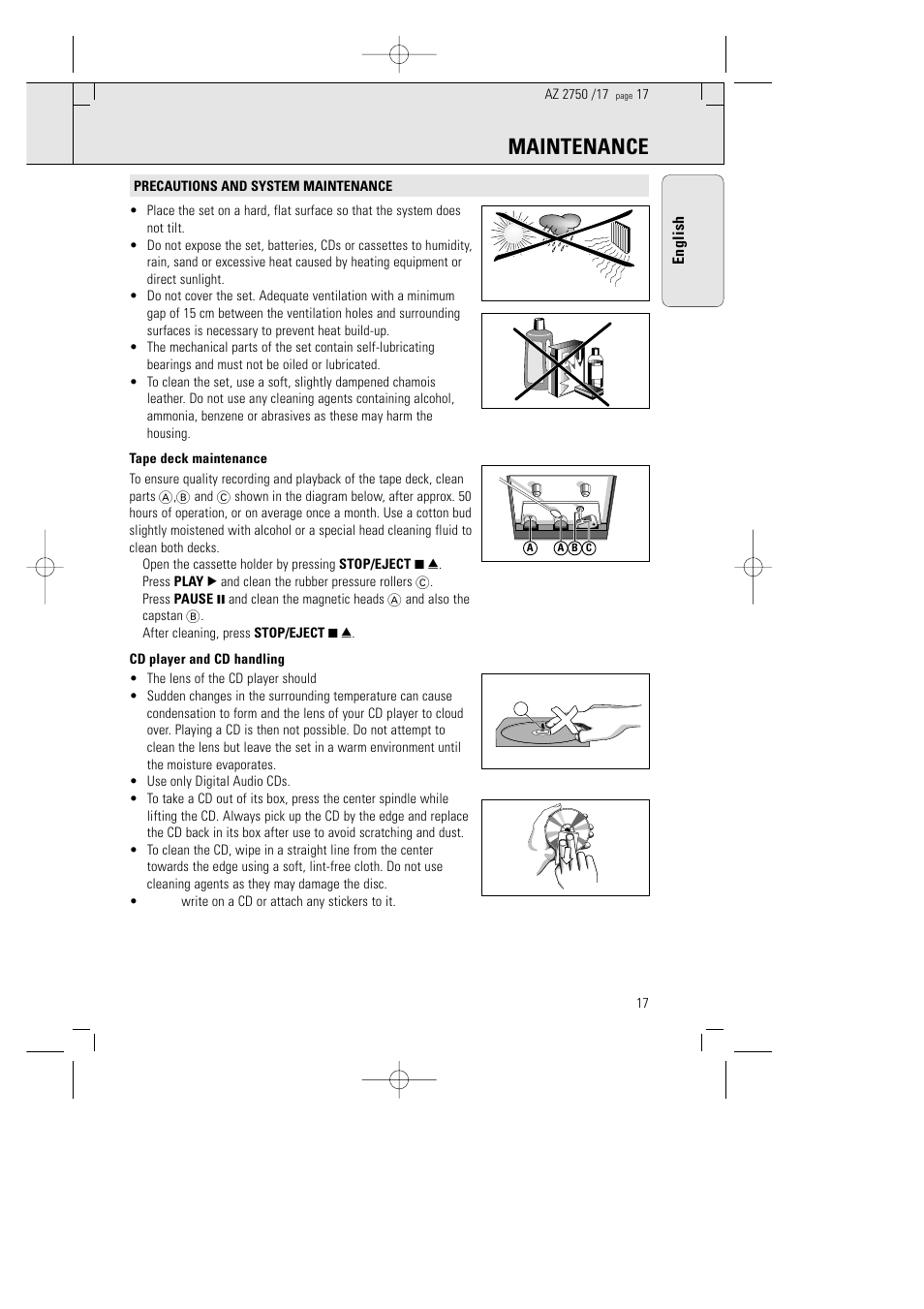 Maintenance | Philips AZ 2770 User Manual | Page 17 / 48