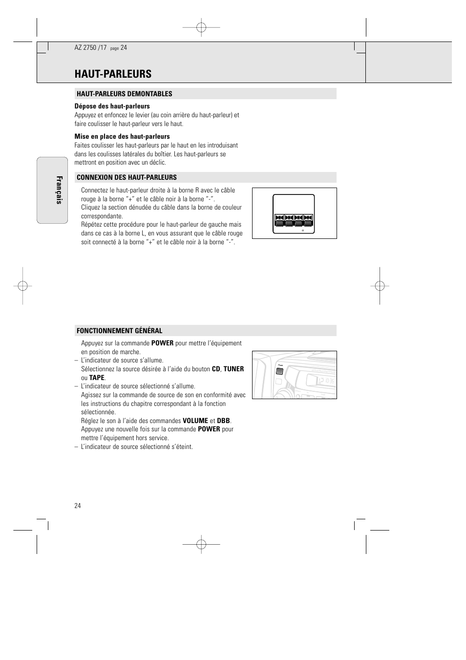 Haut-parleurs, Fran ç ais | Philips AZ 2770 User Manual | Page 24 / 48