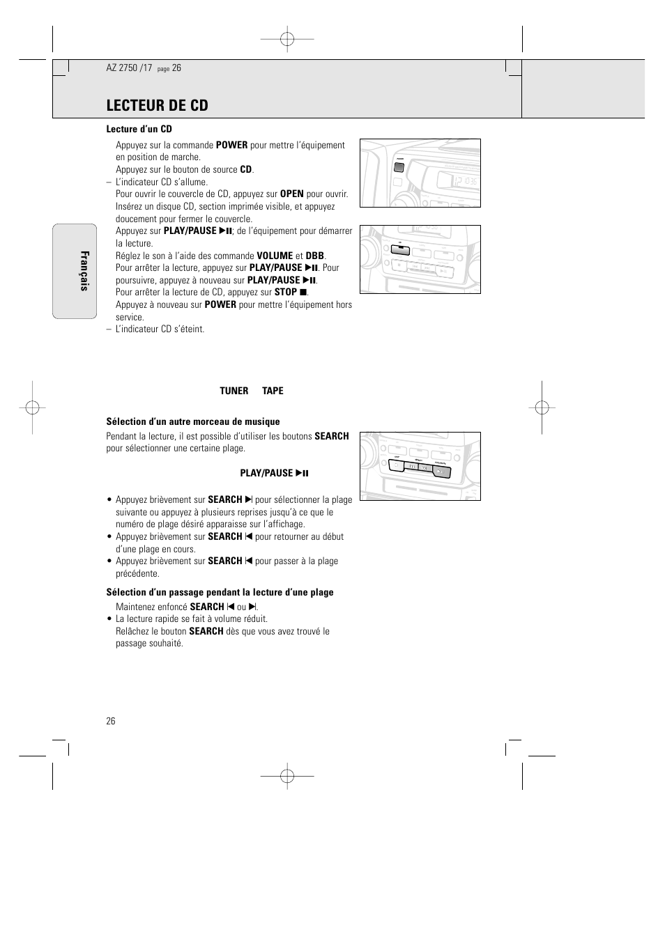 Lecteur de cd, Fran ç ais | Philips AZ 2770 User Manual | Page 26 / 48