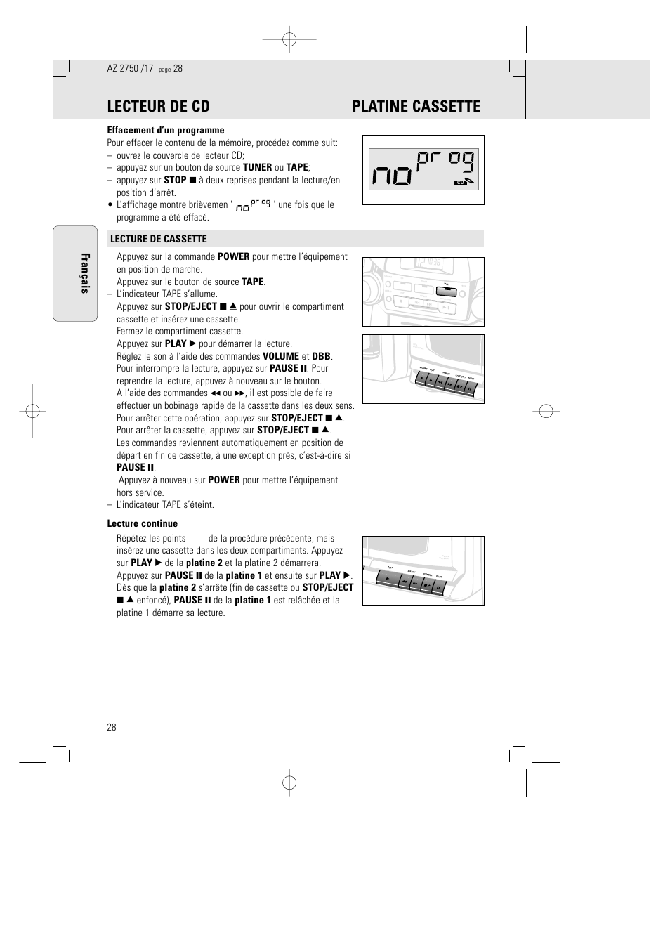 Lecteur de cd platine cassette, Fran ç ais | Philips AZ 2770 User Manual | Page 28 / 48