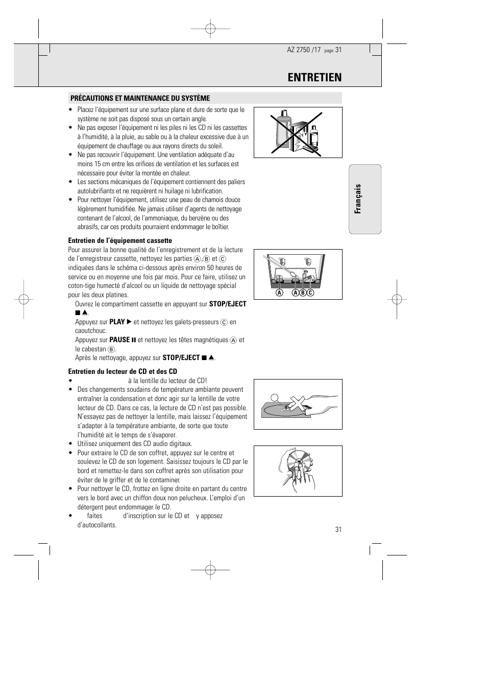 Entretien | Philips AZ 2770 User Manual | Page 31 / 48