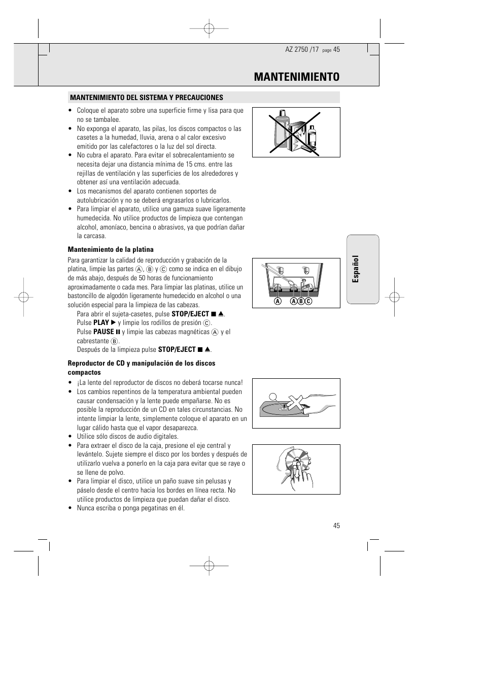 Mantenimiento | Philips AZ 2770 User Manual | Page 45 / 48