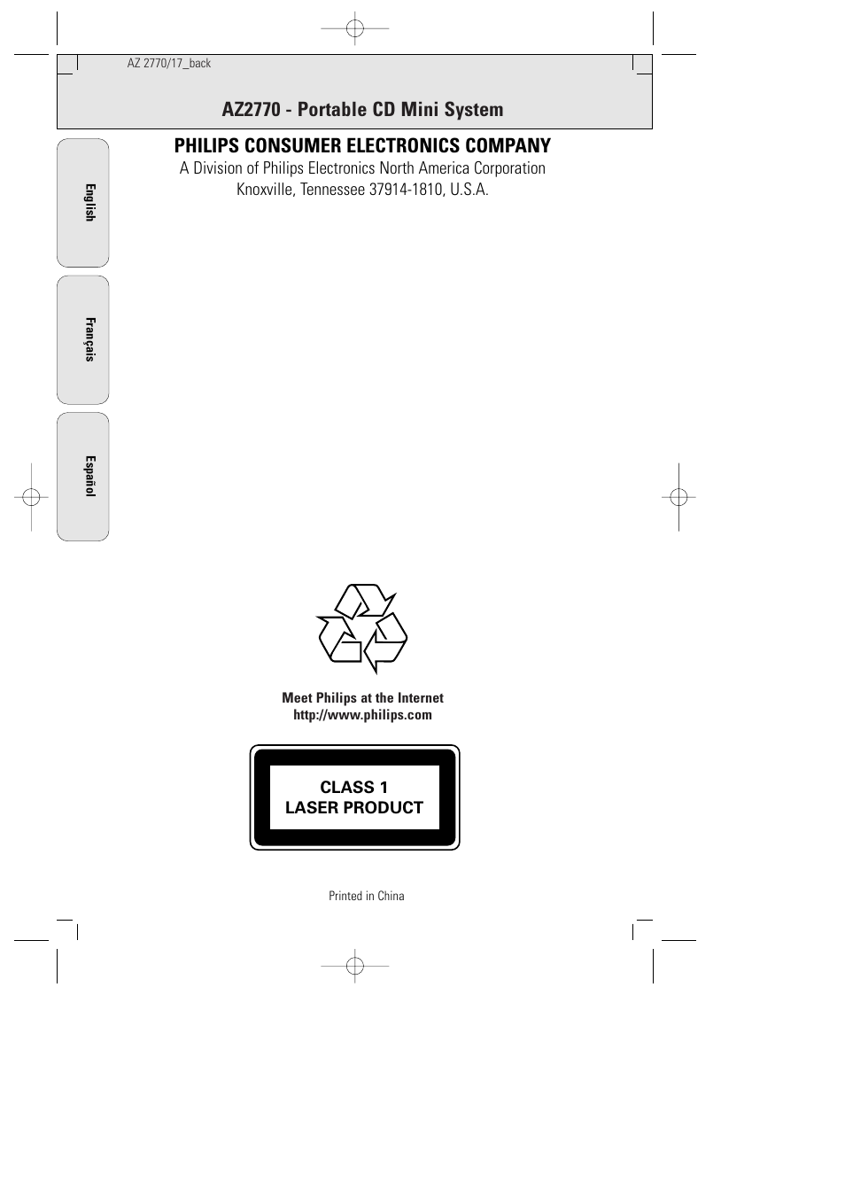 Az2770 - portable cd mini system, Philips consumer electronics company | Philips AZ 2770 User Manual | Page 48 / 48