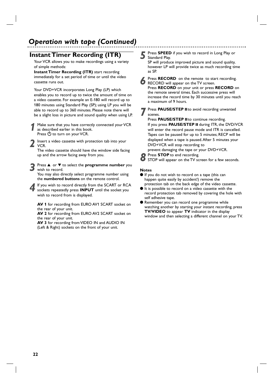Operation with tape (continued) | Philips 3834RV0048A User Manual | Page 22 / 38
