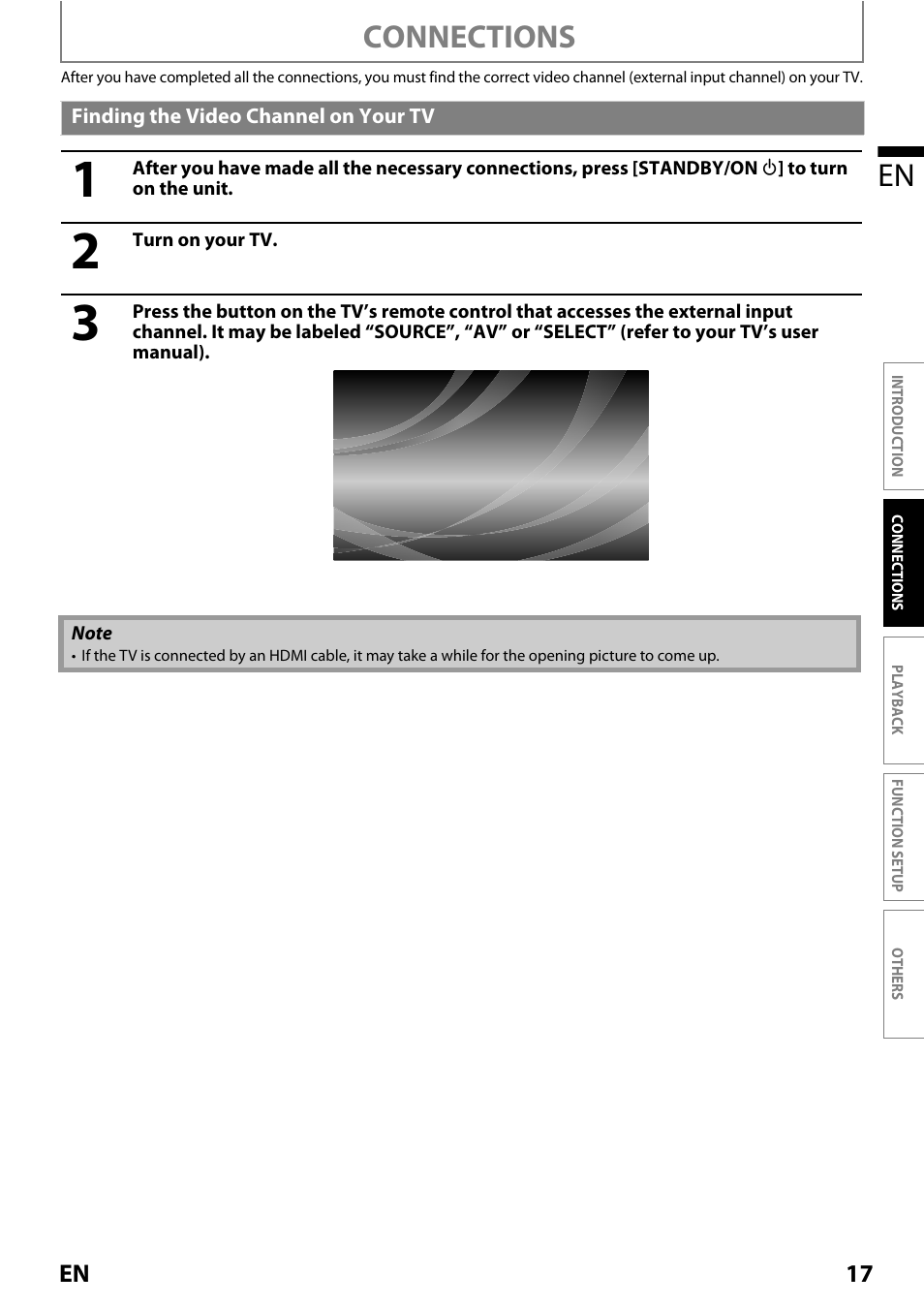 Finding the video channel on your tv, Connections en | Philips Magnavox MRD410B/F7 User Manual | Page 17 / 52