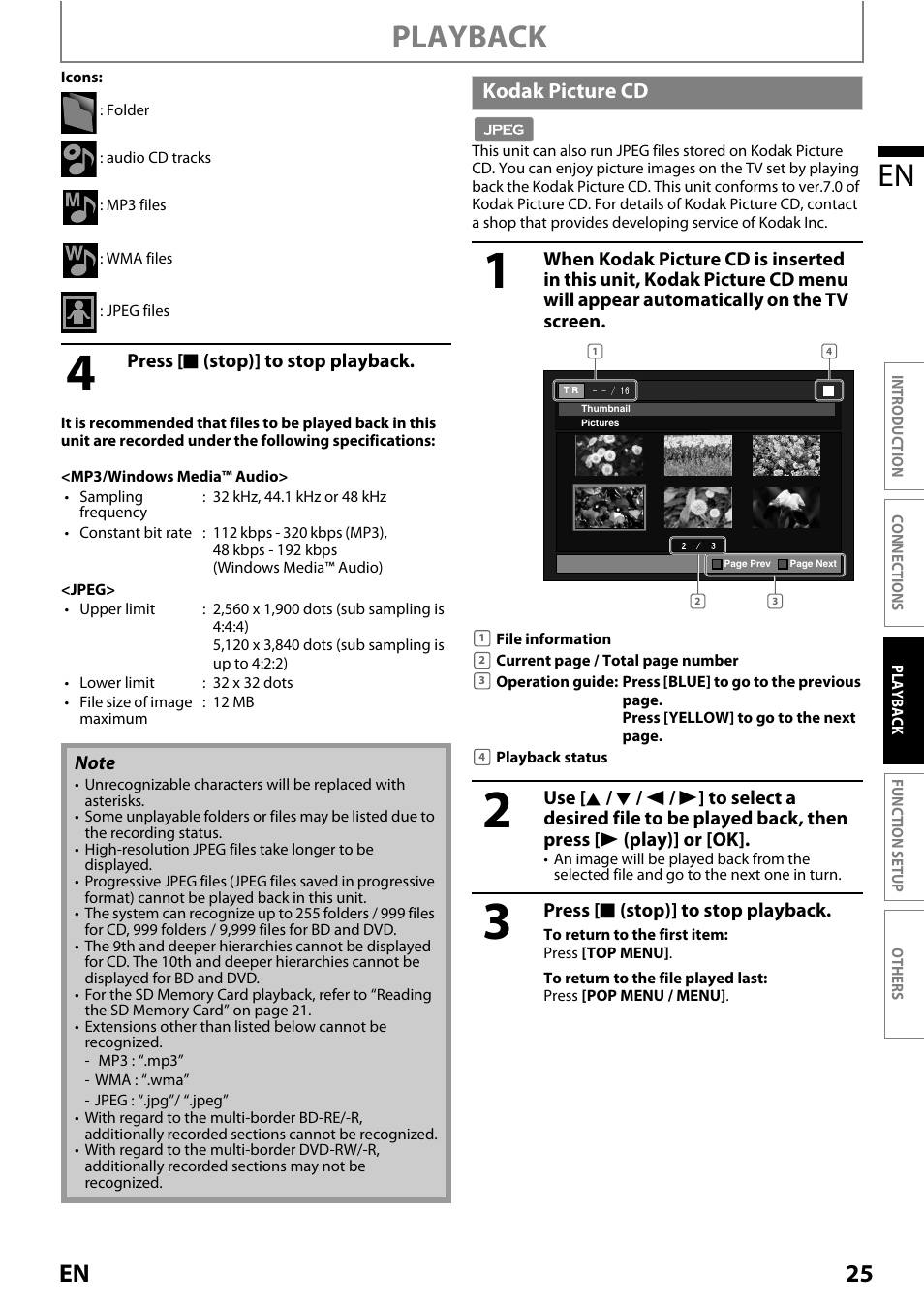 Kodak picture cd, Playback en, 25 en | Philips Magnavox MRD410B/F7 User Manual | Page 25 / 52