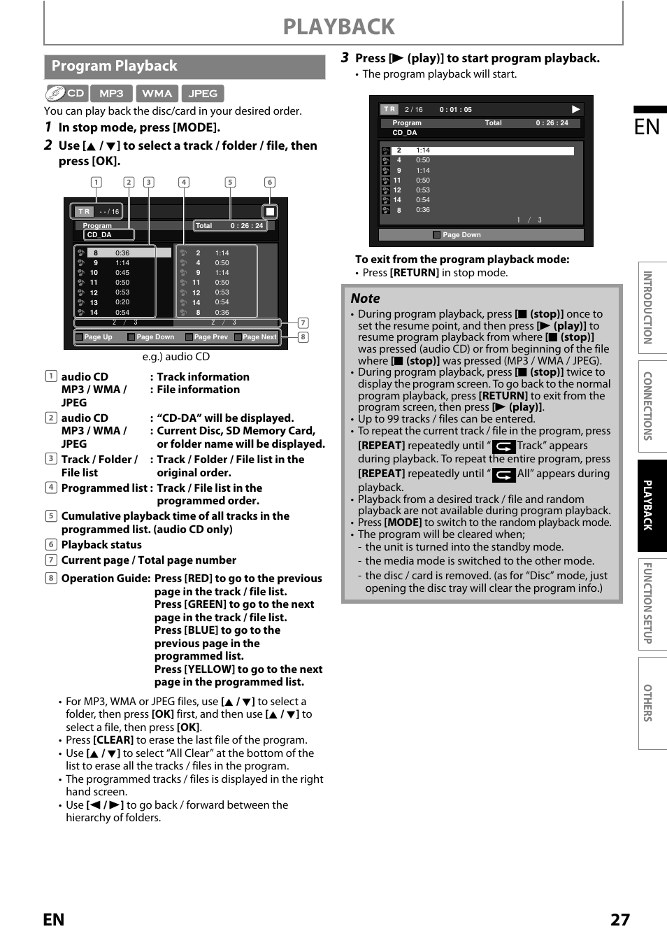 Program playback, Playback en, 27 en | Pr ess [ b (play)] to start program playback | Philips Magnavox MRD410B/F7 User Manual | Page 27 / 52