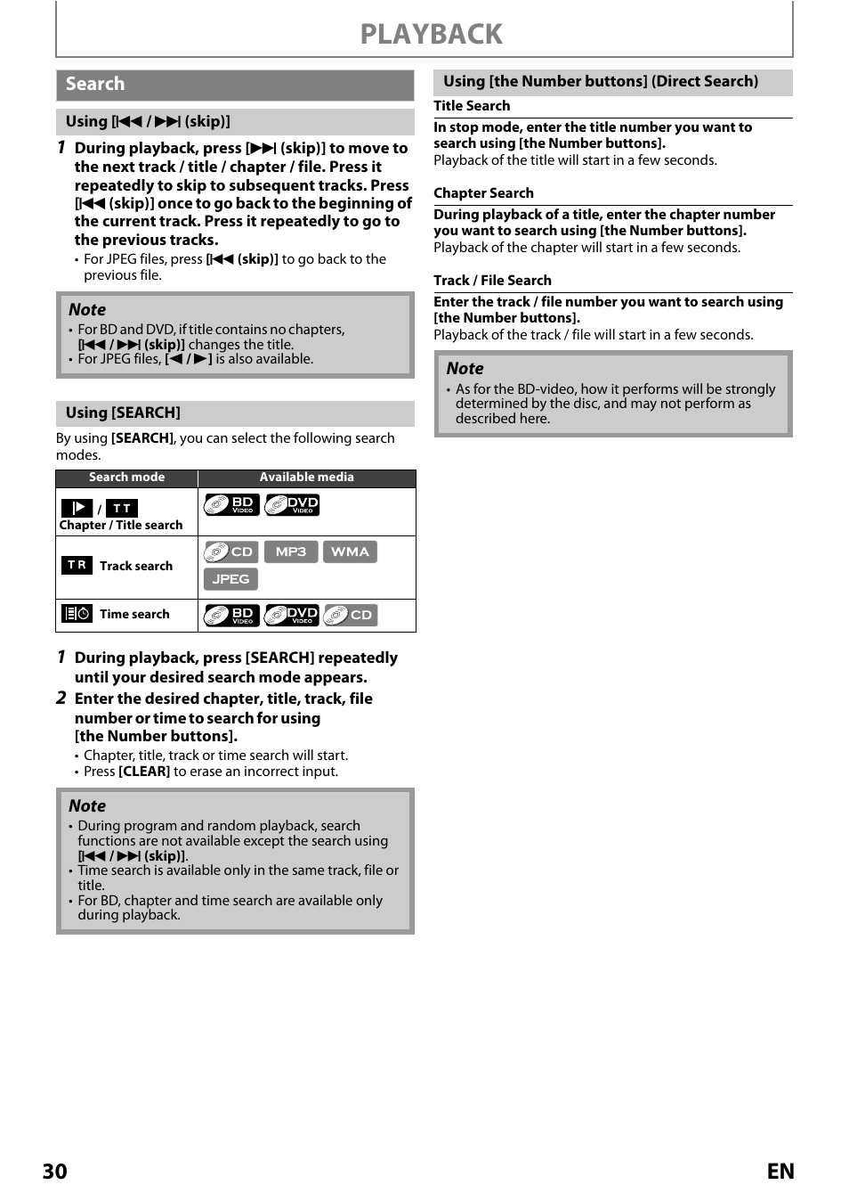 Search, Playback, 30 en | Philips Magnavox MRD410B/F7 User Manual | Page 30 / 52