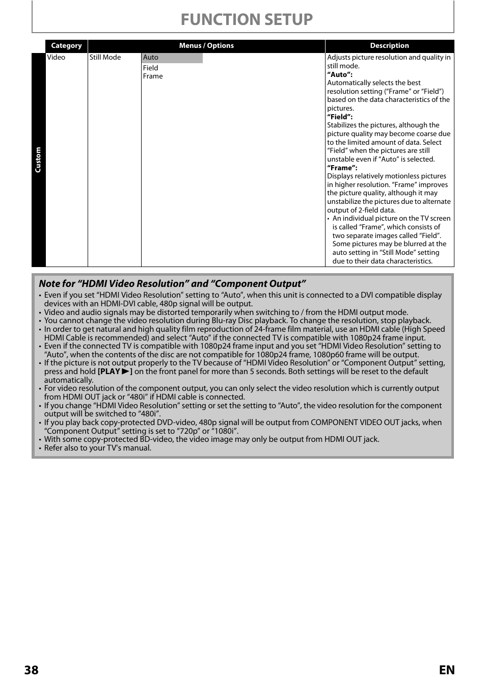Function setup, 38 en | Philips Magnavox MRD410B/F7 User Manual | Page 38 / 52