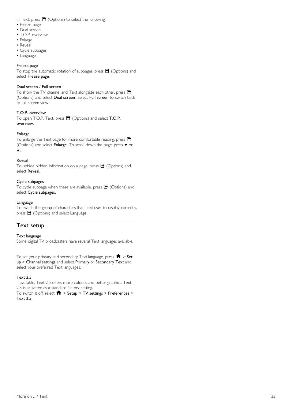 Text setup | Philips 42PFL6805H User Manual | Page 33 / 78