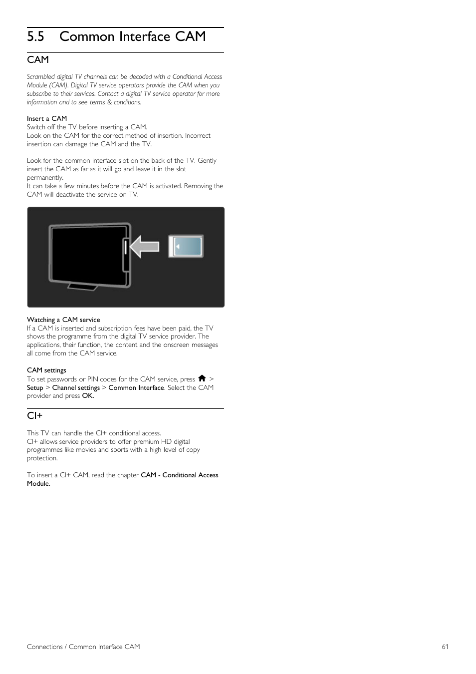 Common interface cam, 5 common interface cam | Philips 42PFL6805H User Manual | Page 61 / 78