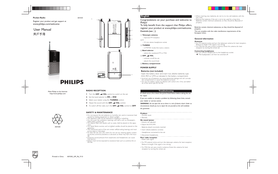 Philips AE1530 User Manual | 1 page