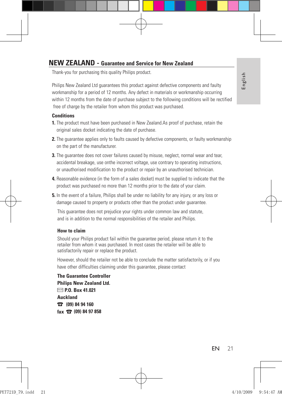 New zealand | Philips PET721D/79 User Manual | Page 20 / 21