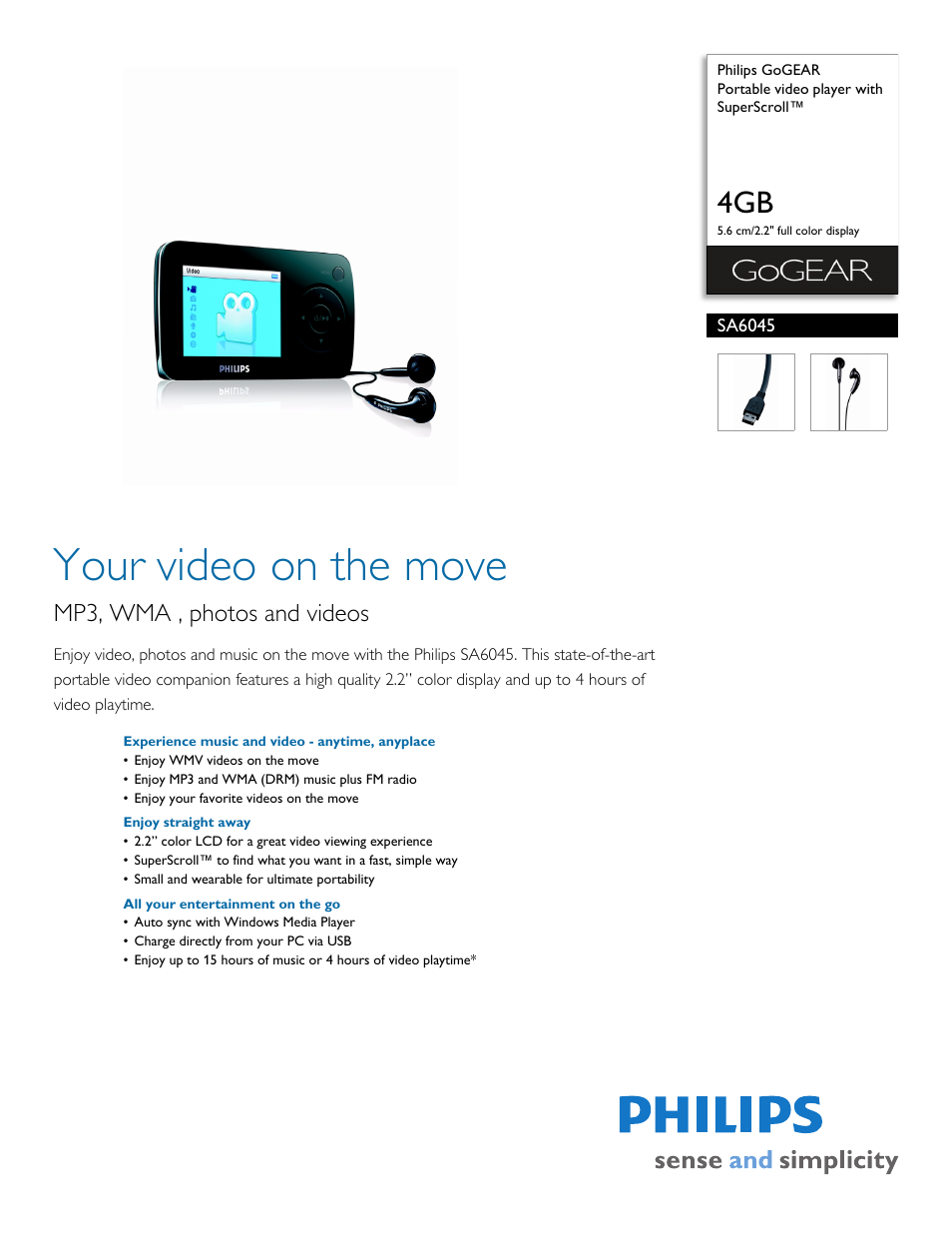 Philips GOGEAR SA6045 User Manual | 3 pages