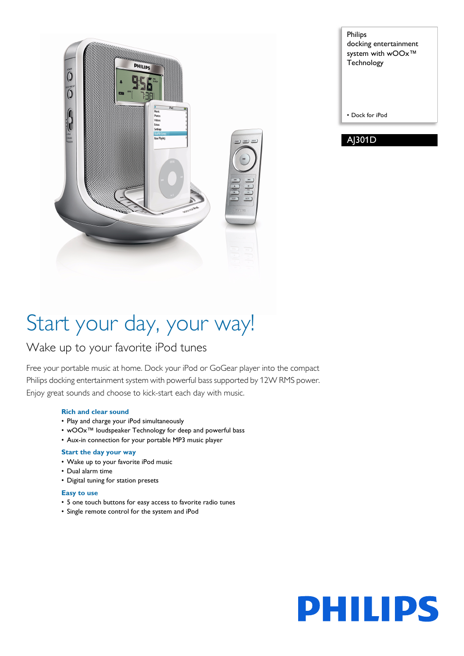 Philips AJ301D/79 User Manual | 3 pages