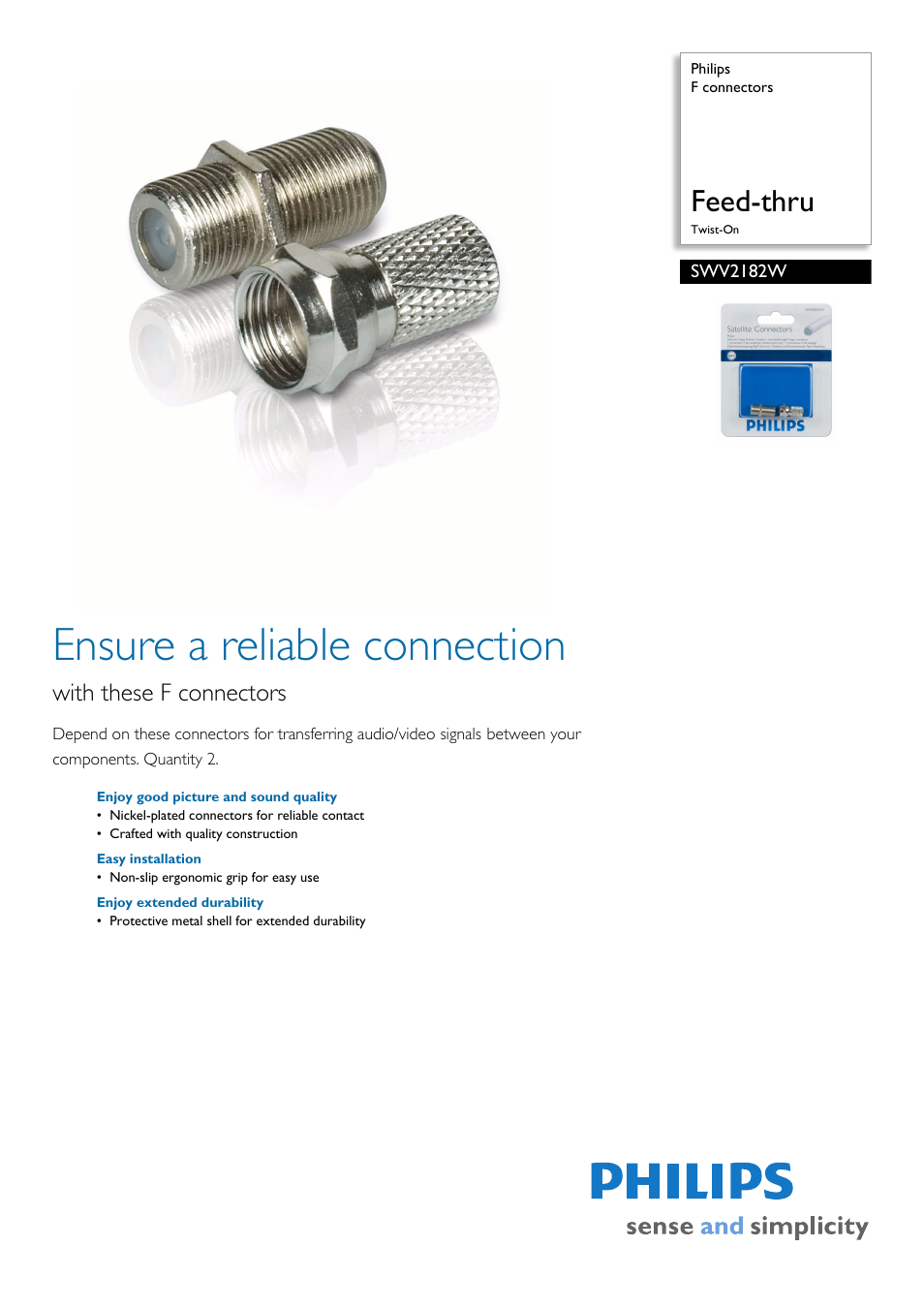 Philips Feed-Thru SWV2182W User Manual | 2 pages