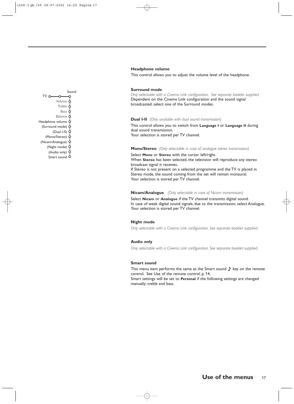 Use of the menus | Philips FTR9964/69S User Manual | Page 18 / 37