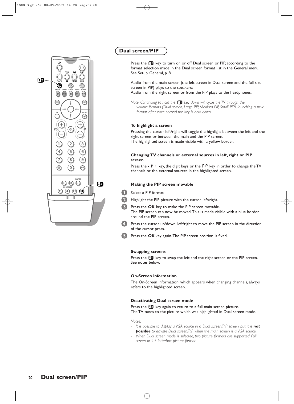 Dual screen/pip | Philips FTR9964/69S User Manual | Page 21 / 37