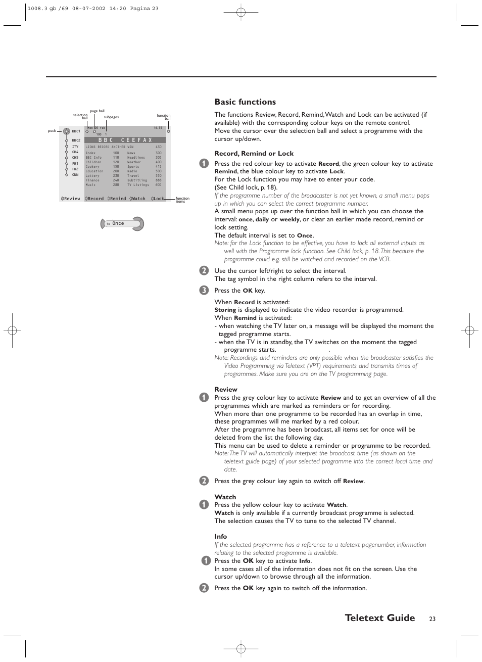 Teletext guide, Basic functions | Philips FTR9964/69S User Manual | Page 24 / 37