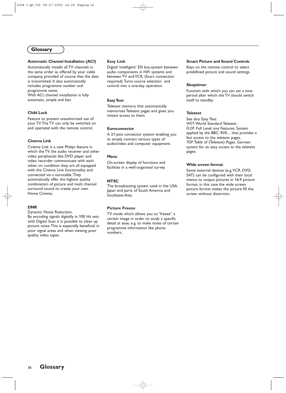 Glossary | Philips FTR9964/69S User Manual | Page 37 / 37