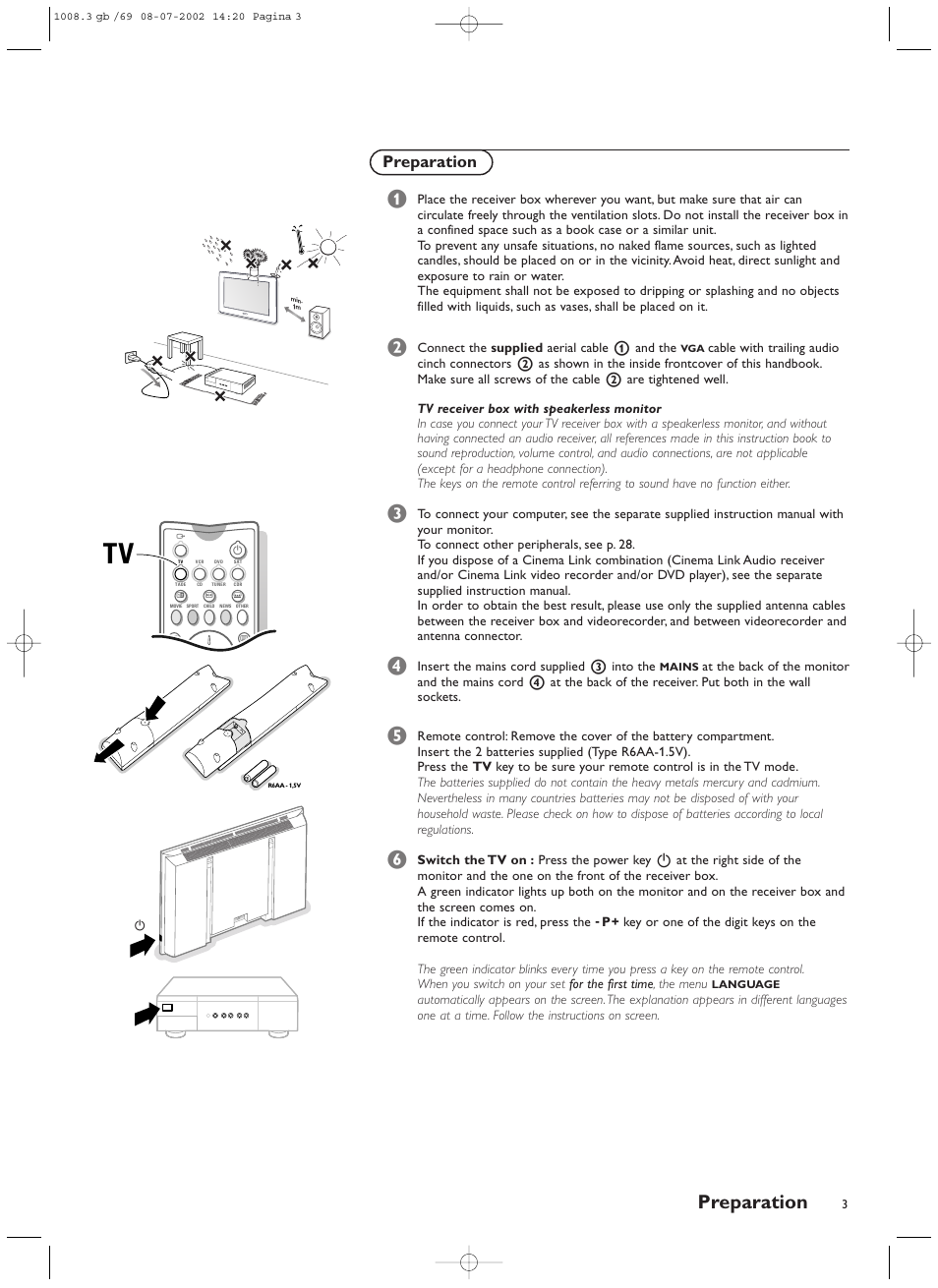 Preparation | Philips FTR9964/69S User Manual | Page 4 / 37