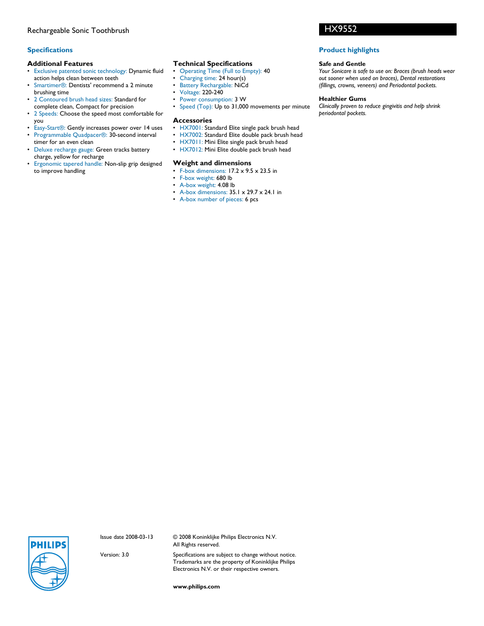 Hx9552 | Philips HX9552 User Manual | Page 2 / 2