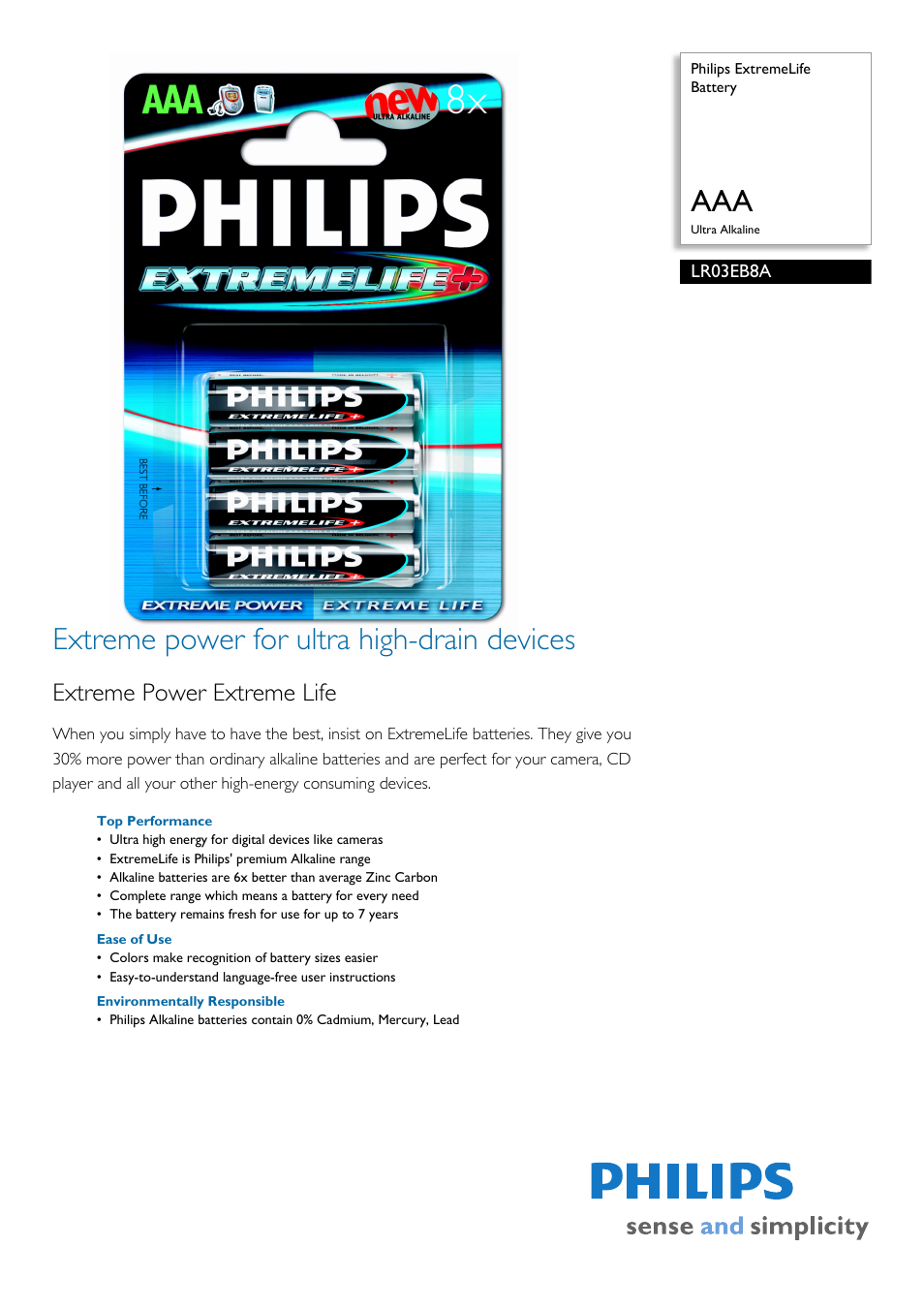 Philips LR03EB8A User Manual | 2 pages