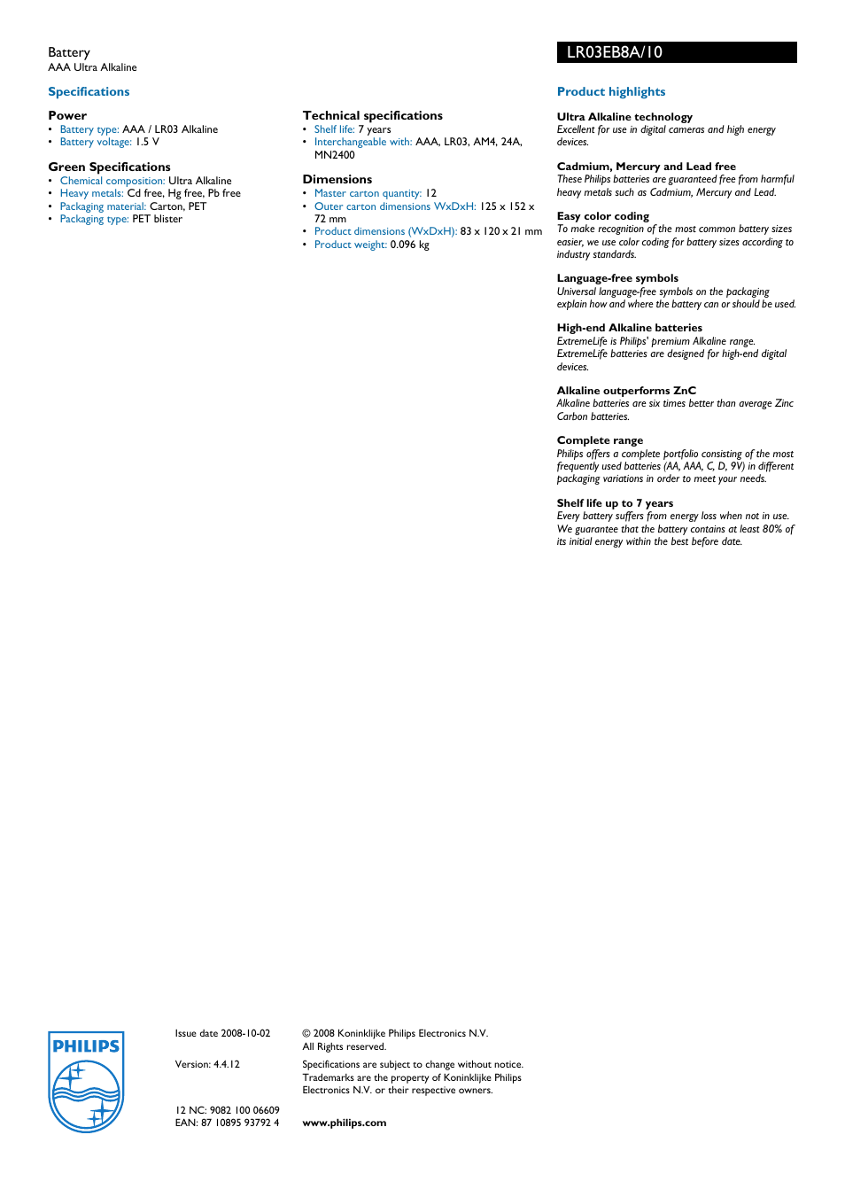 Philips LR03EB8A User Manual | Page 2 / 2