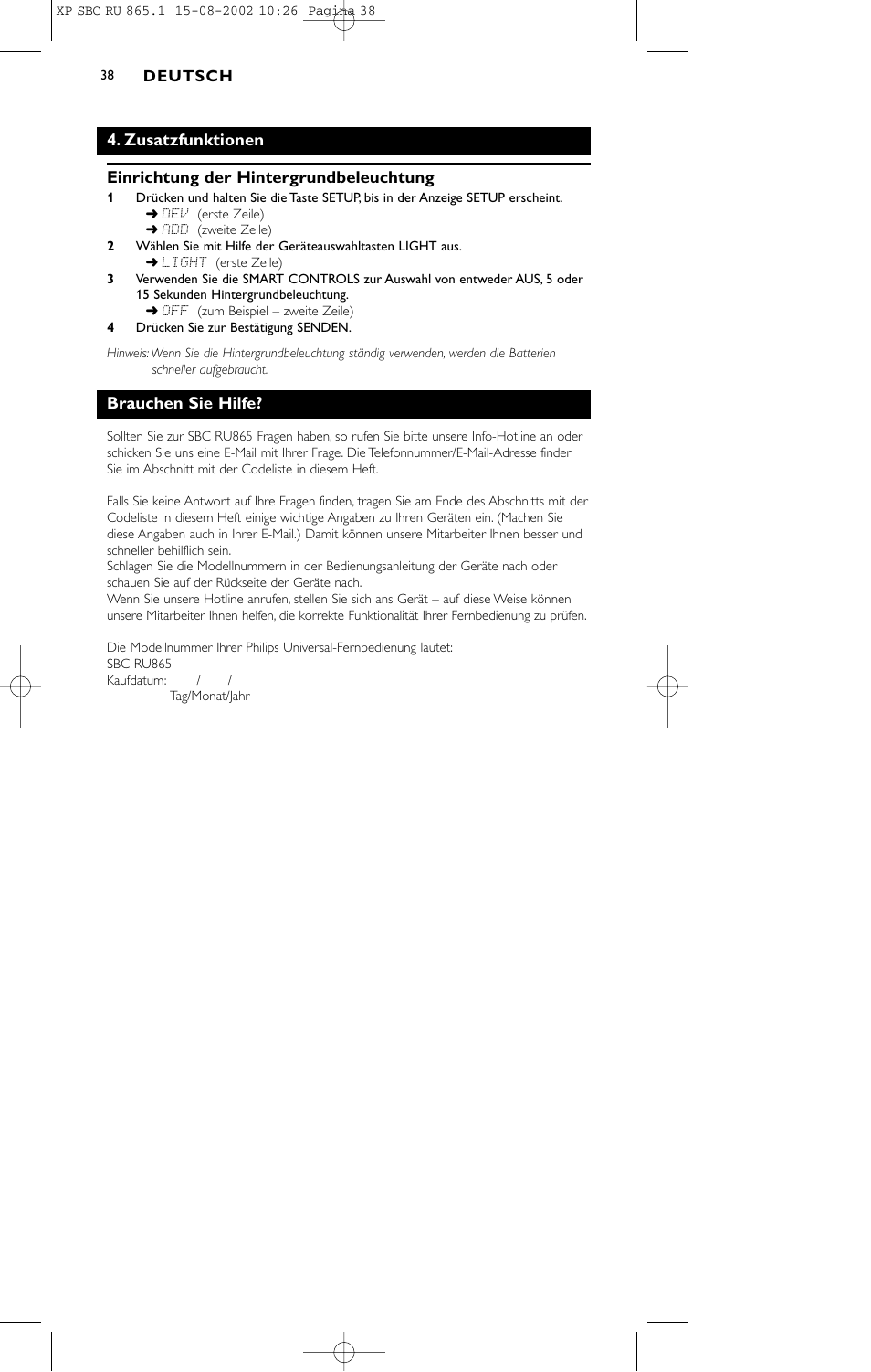 Philips SBC RU 865/00 User Manual | Page 38 / 120