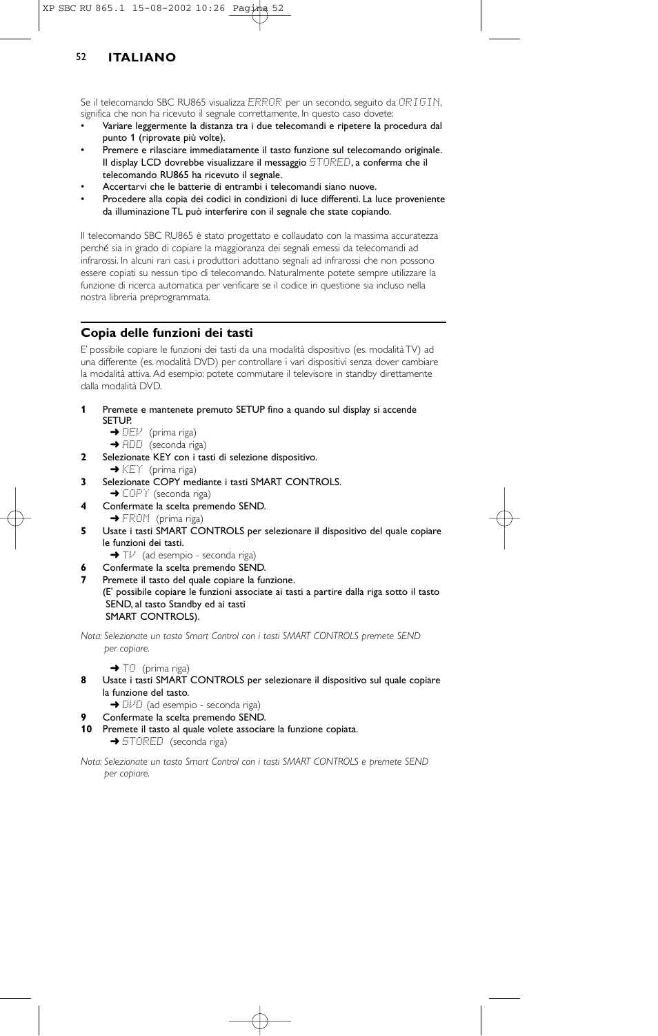 Copia delle funzioni dei tasti | Philips SBC RU 865/00 User Manual | Page 52 / 120