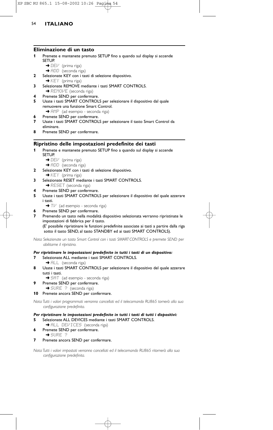 Eliminazione di un tasto | Philips SBC RU 865/00 User Manual | Page 54 / 120