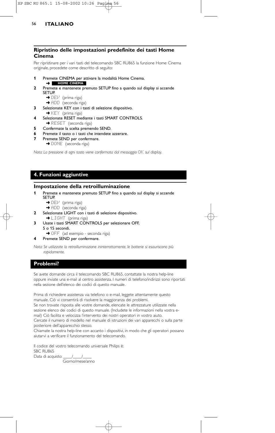 Problemi | Philips SBC RU 865/00 User Manual | Page 56 / 120