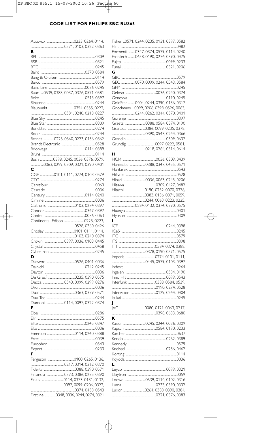 Philips SBC RU 865/00 User Manual | Page 60 / 120