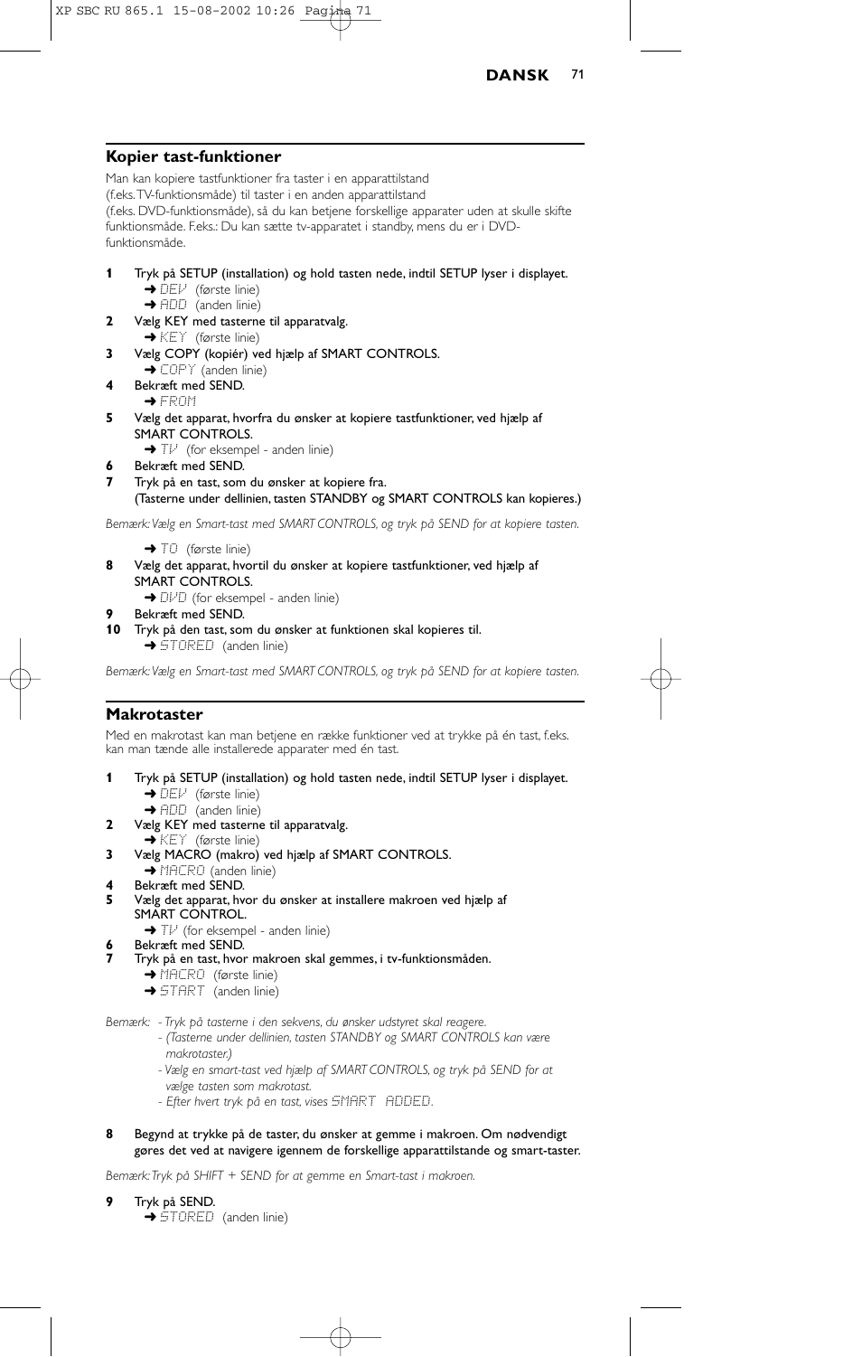 Kopier tast-funktioner, Makrotaster | Philips SBC RU 865/00 User Manual | Page 79 / 120