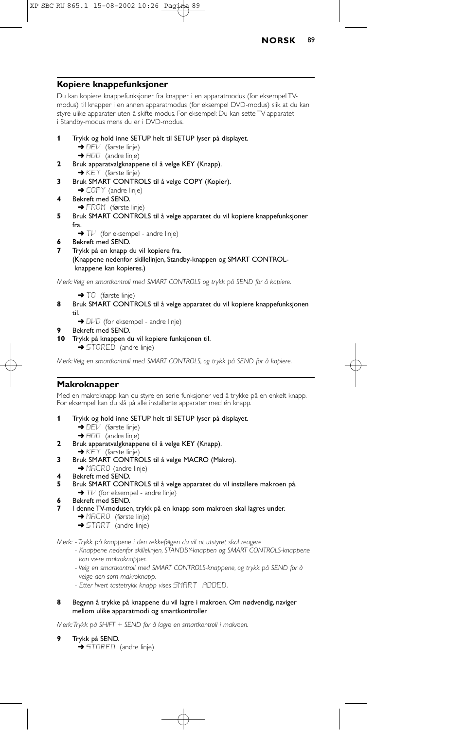 Kopiere knappefunksjoner, Makroknapper | Philips SBC RU 865/00 User Manual | Page 97 / 120