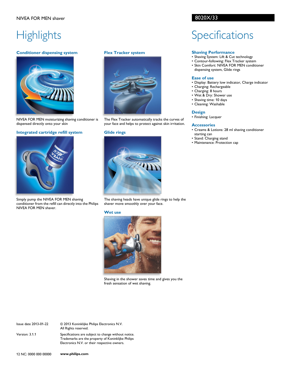 Highlights, Specifications | Philips 8020X User Manual | Page 2 / 2