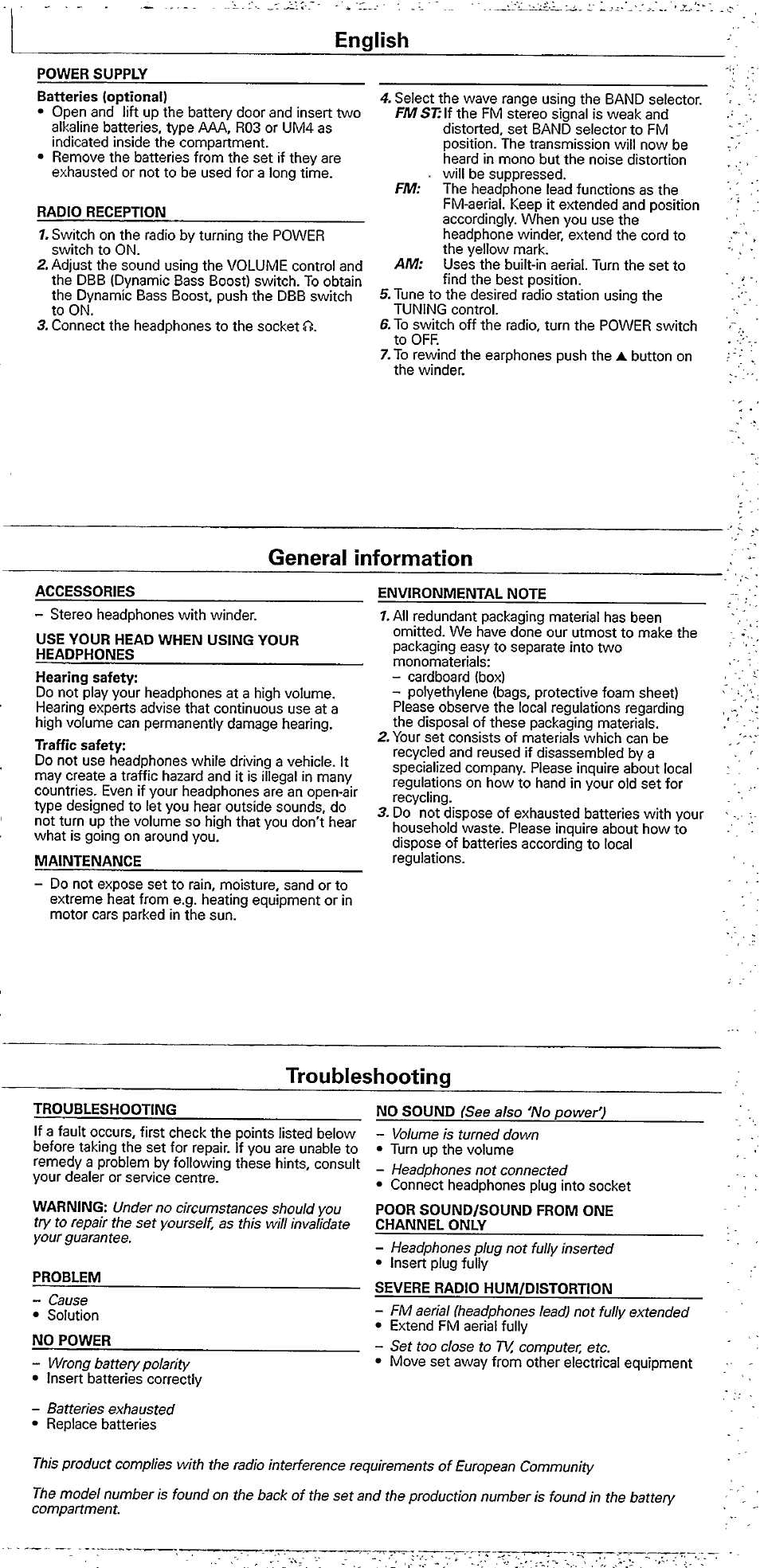 English, General information, Troubleshooting | Philips AE6545/00S User Manual | Page 5 / 5