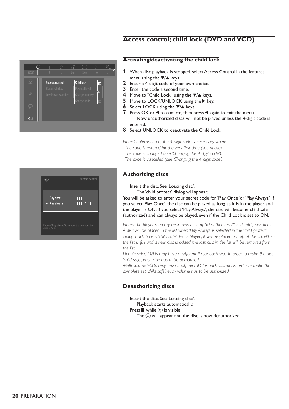 Access control; child lock (dvd and vcd) | Philips DVD701/931 User Manual | Page 16 / 30