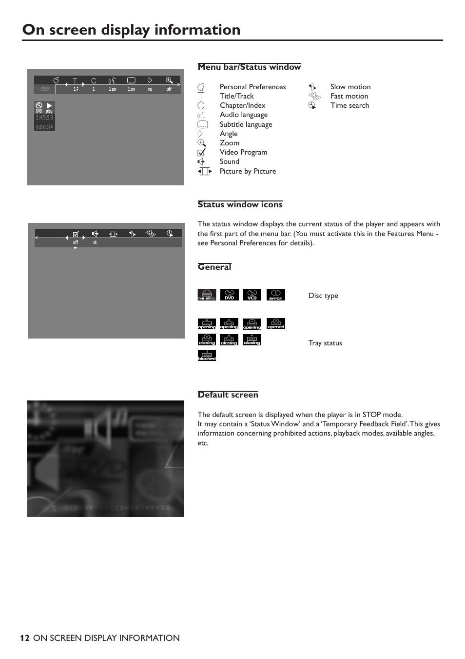 On screen display information | Philips DVD701/931 User Manual | Page 8 / 30