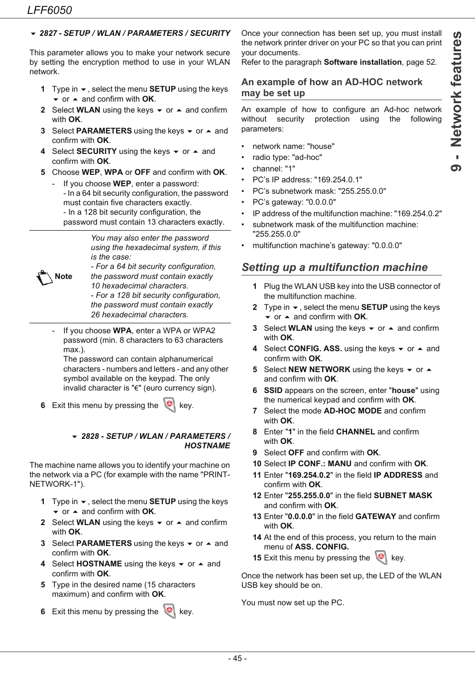 An example of how an ad-hoc network may be set up, Setting up a multifunction machine, An example of how an ad-hoc network | May be set up, 9 - network features, Lff6050 | Philips LaserMFD LFF 6050 User Manual | Page 50 / 86