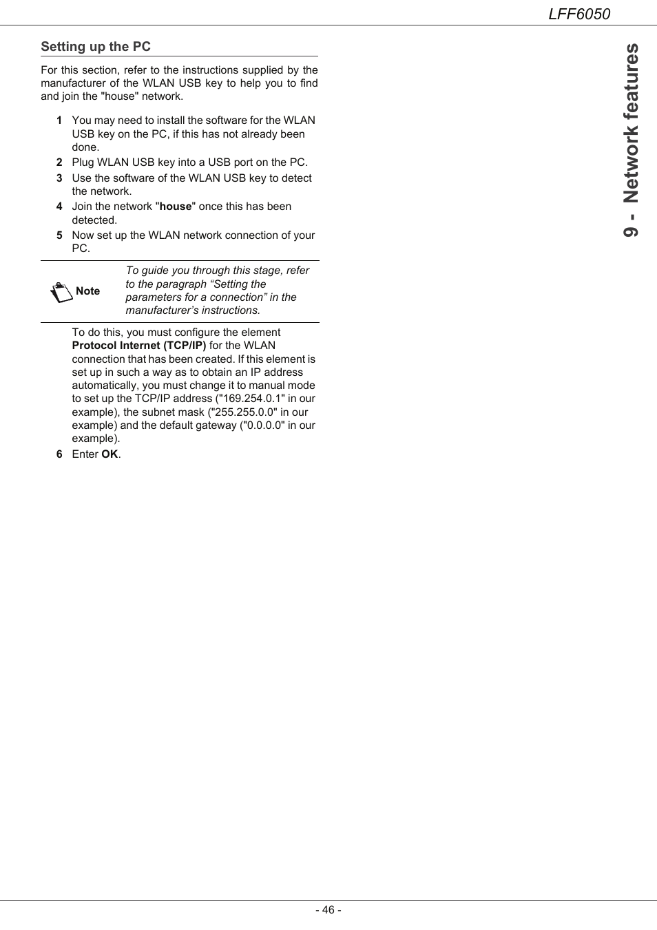 Setting up the pc, 9 - network features, Lff6050 | Philips LaserMFD LFF 6050 User Manual | Page 51 / 86