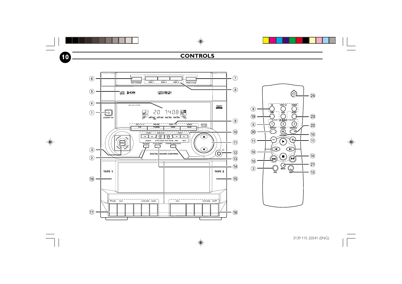Controls | Philips FW-C150 User Manual | Page 10 / 28